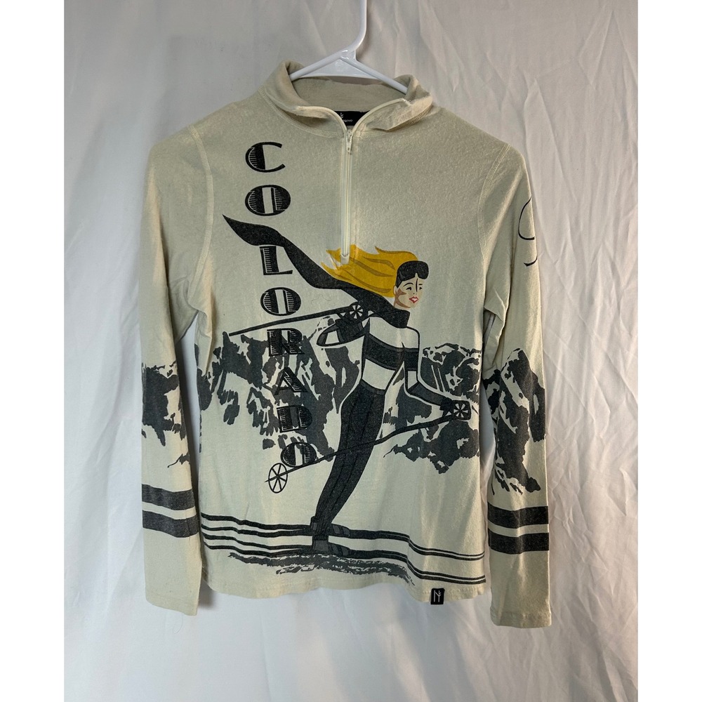 Neve Colorado Ski Graphic Quarter Zip Base Layer Silk Wool Blend Cream Small